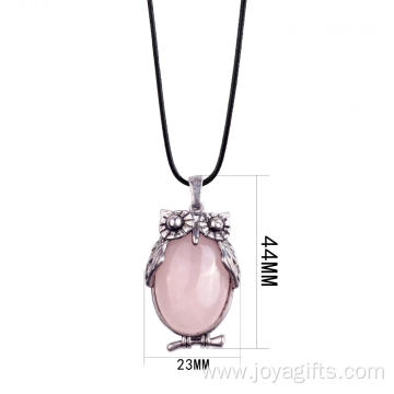 Charm Rose Quartz Owl Pendant Alloy Pendant Necklace Making for Decoration Accessory